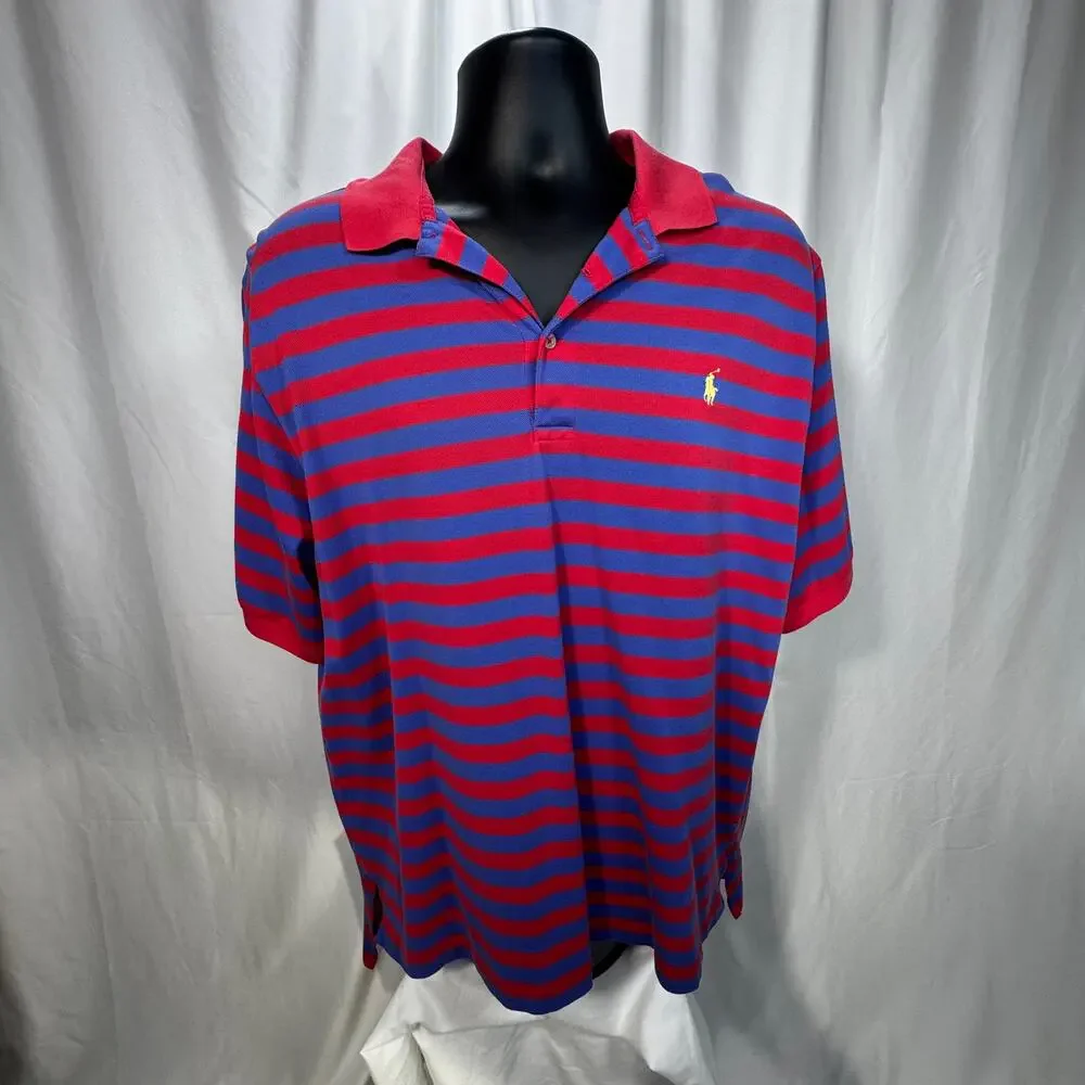 Polo Golf Ralph Lauren Men's L Red Purple Striped Pima Cotton Polo Shirt Sportif